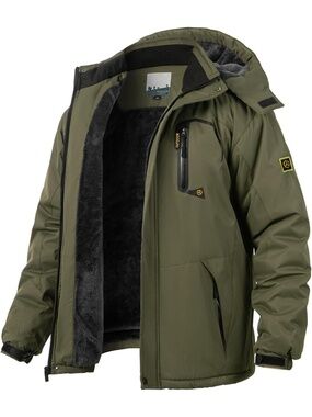 🆕Trekek Men's Army Green Fleece Lined Waterproof Hooded Outdoor Ski Jacket Coat